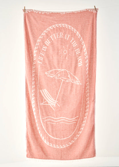 %100 Pamuk Life is Better Peştamal Kiremit (90x160 cm)
