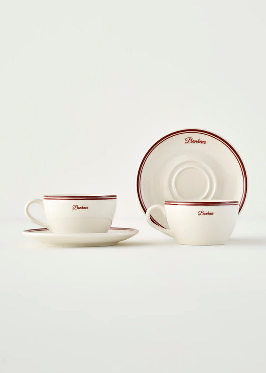 Bonheur 2'li Porselen Çay Fincanı Bordo (270 cc)