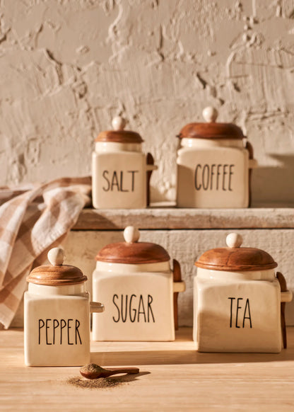 Hygge Seramik 5'li Kavanoz Seti Krem