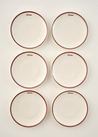 Bonheur Porselen 6'lı Pasta Tabağı Seti Bordo (21 cm)