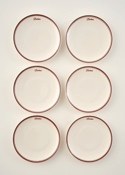 Bonheur Porselen 6'lı Pasta Tabağı Seti Bordo (21 cm)