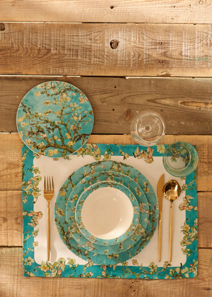 Van Gogh Almond Blossom Porselen 8 Parça 2 Kişilik Yemek Takımı Turkuaz