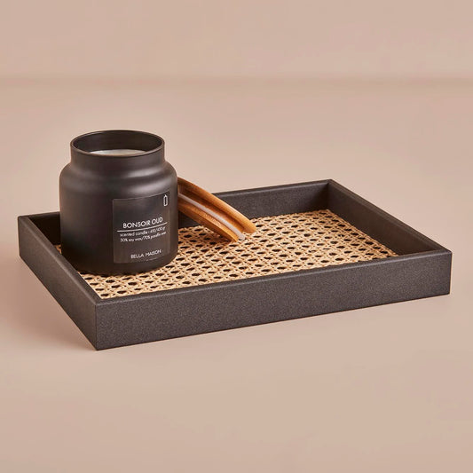 Dekoratif Rattan Tepsi Siyah (30x22x3,5 cm)
