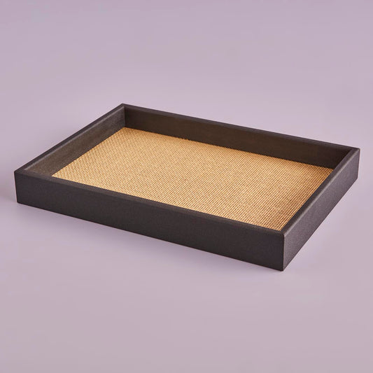 Dekoratif Kumaş Yüzeyli Tepsi Siyah (30x22x3,5 cm) - 2