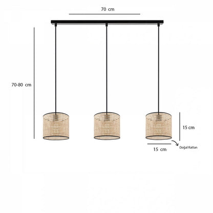 3'lü Sıralı Rattan Hazeran Sarkıt Bej (15x15x70 cm) - 3