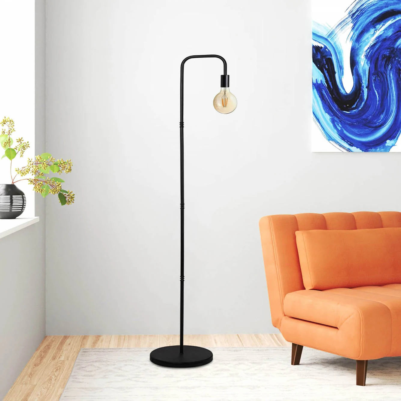 Basic Retro Metal Gövdeli Lambader Siyah (150 cm)